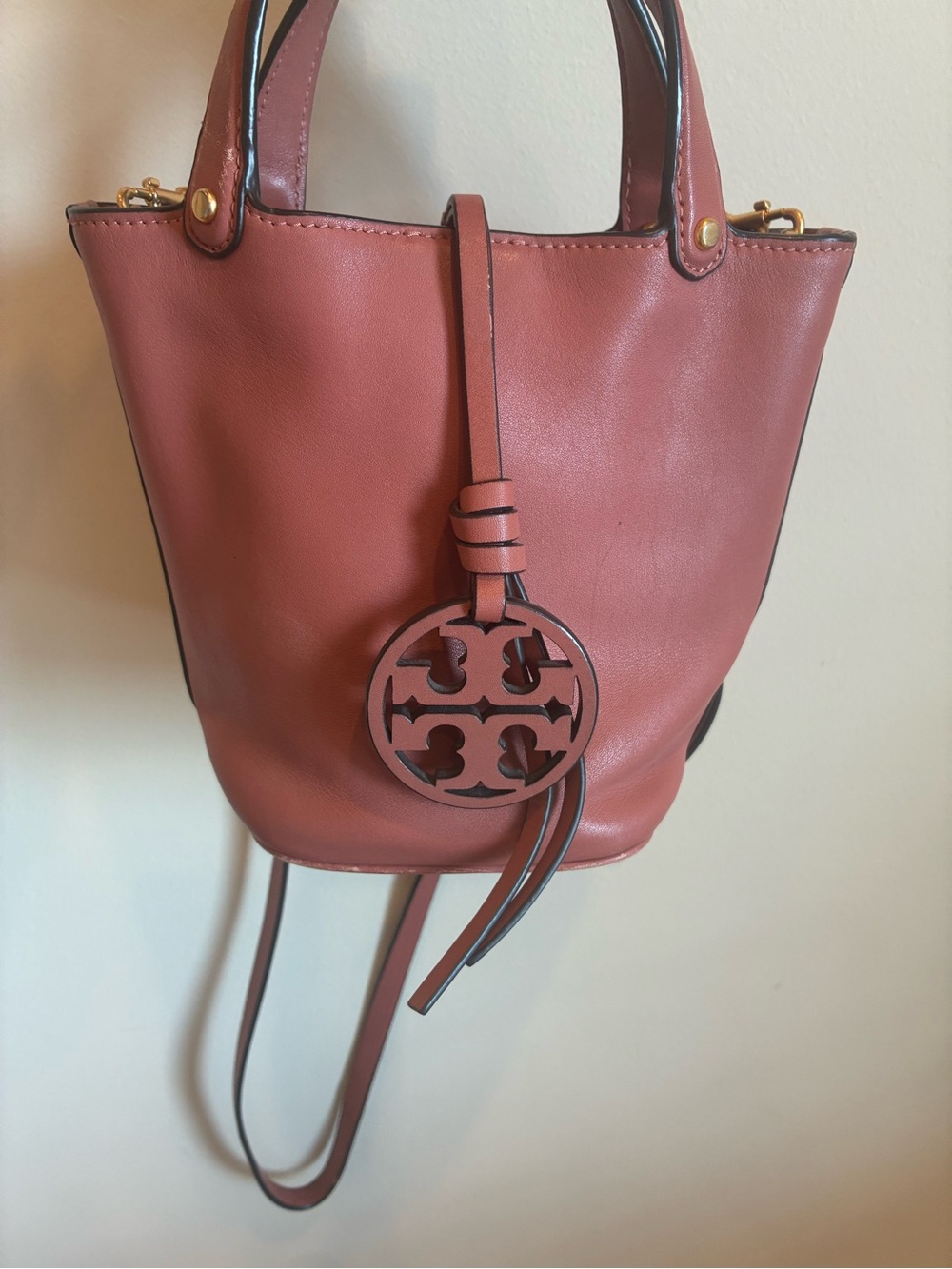 Tory Burch Miller Mini Bucket Bag in a Dusty Pink Leather
